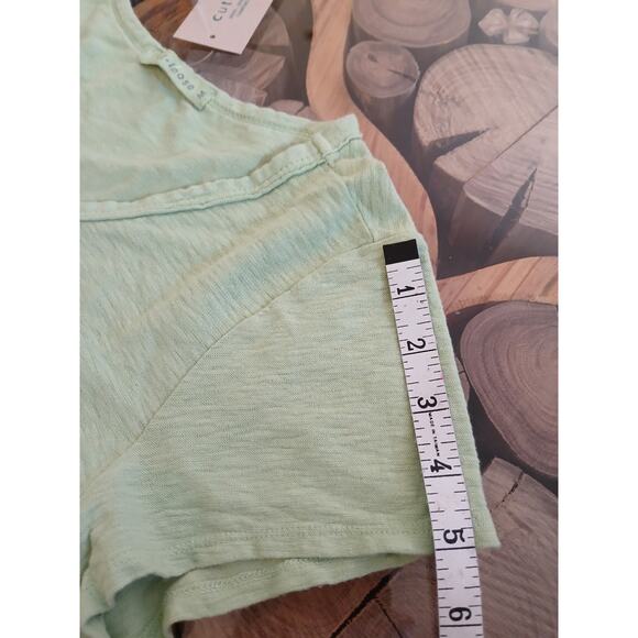Cut Loose Raw Edge Top Edive Tee Green Cap Sleeve Plain T-shirt NWT Medium - Picture 5 of 8